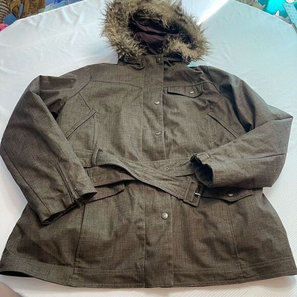Eddie Bauer Women’s Hooded Jacket Zip Liner Faux Fur Attached Size 1X - Picture 1 of 10